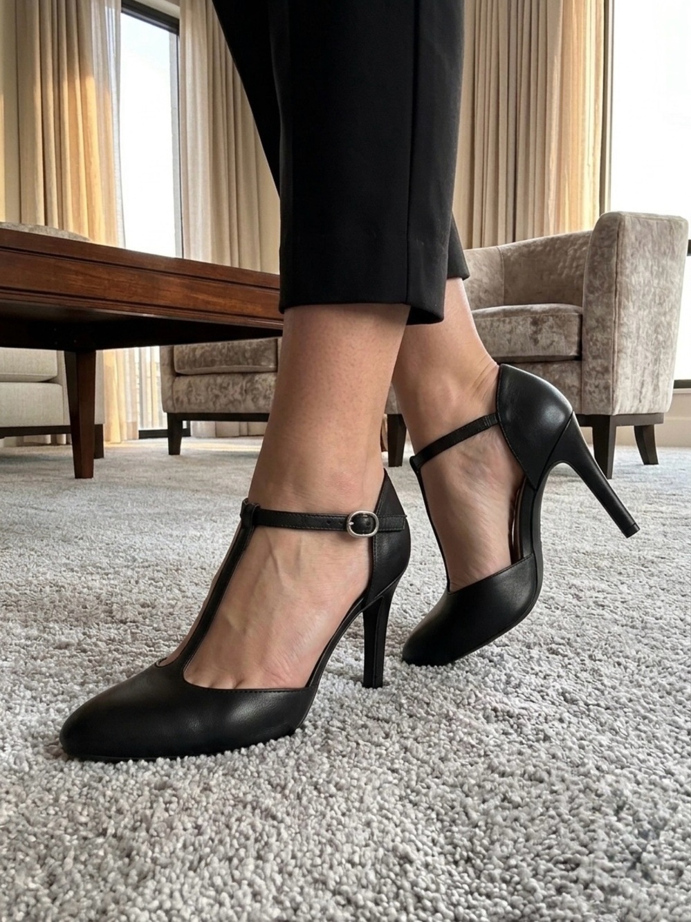 Joe's Jeans Black T-Strap Pointed High Heels